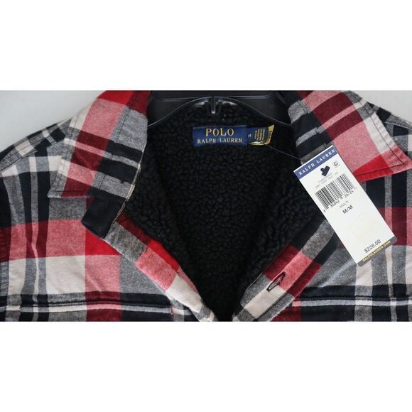 Polo Ralph Lauren Mens Sz M Multi Plaid Sherpa Fleece Lined Flannel Shacket $228 - Picture 10 of 14